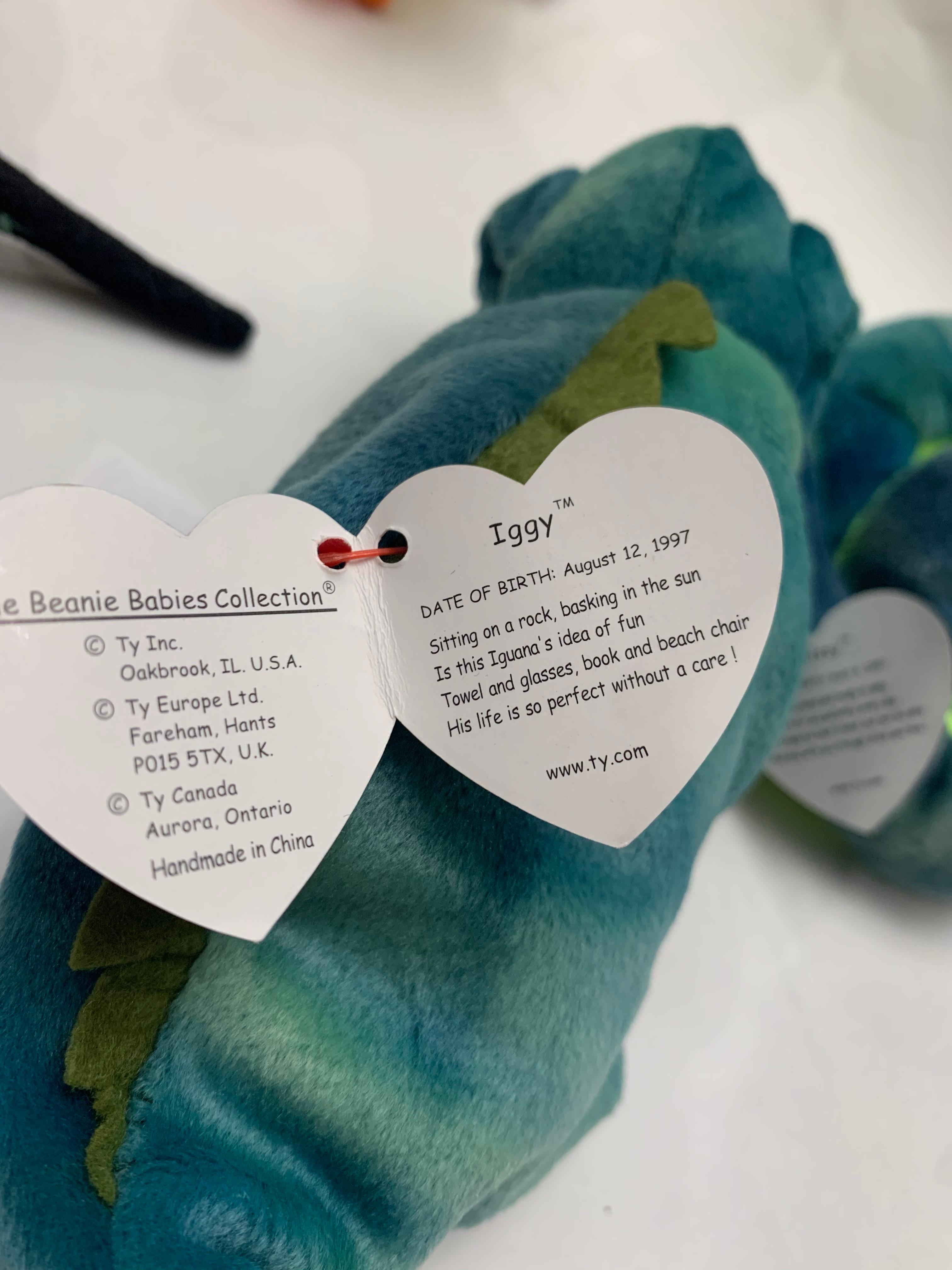 Four Beanie Babies Hissy, Iggy, Quakers, Spinner In Excellent Condition