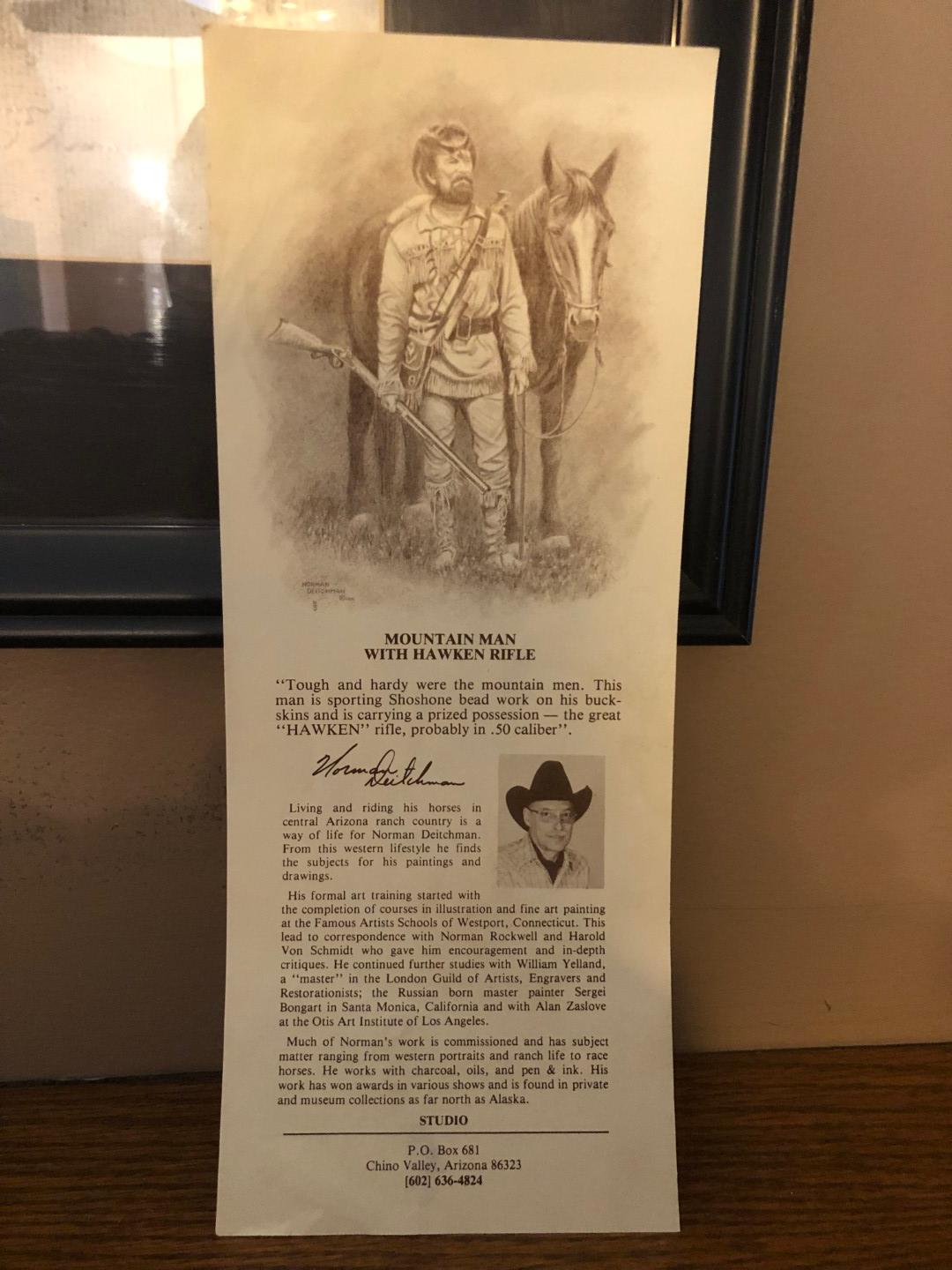 Norman Deitchman signed Mountain Man with Hawken Rifle framed print