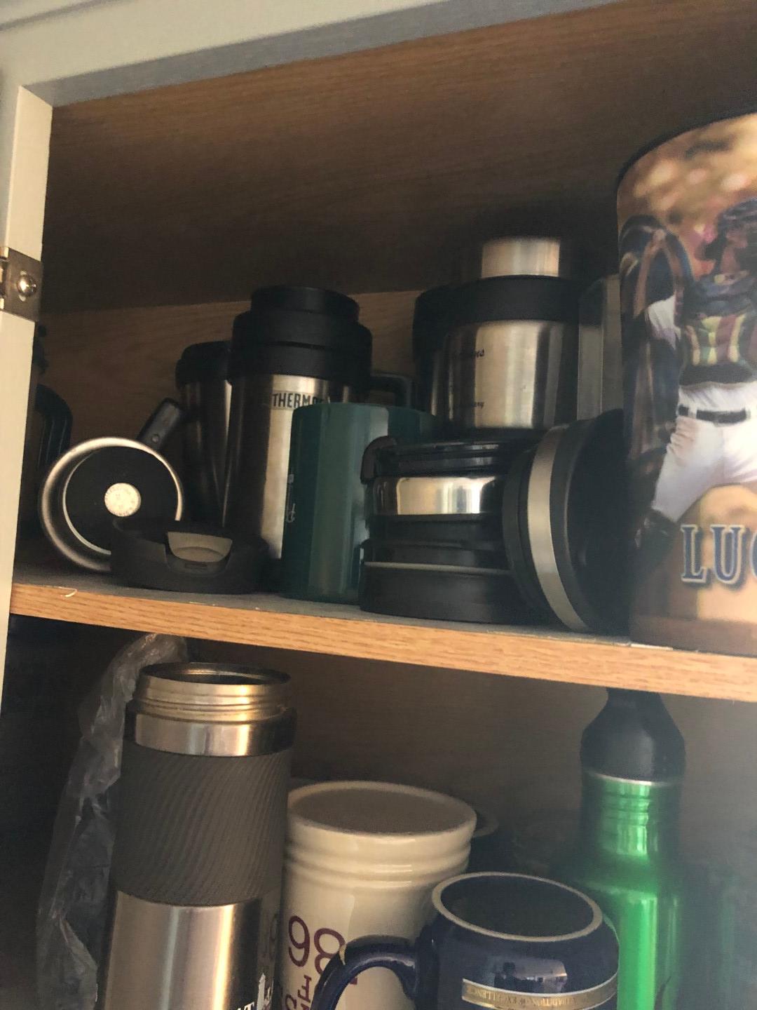 Large group of clean travel mugs