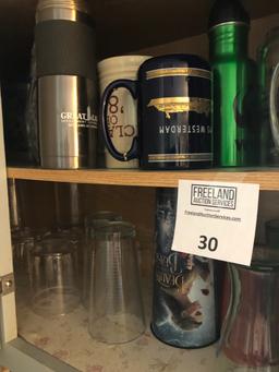 Large group of clean travel mugs