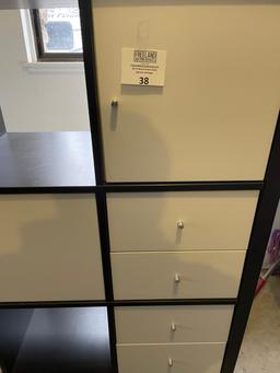 Large Black and White cubbie/drawer system