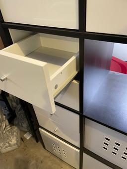 Large Black and White cubbie/drawer system