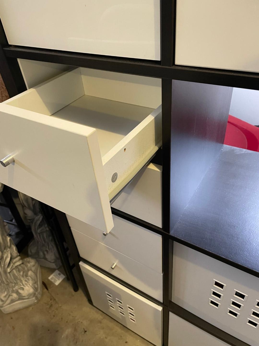 Large Black and White cubbie/drawer system