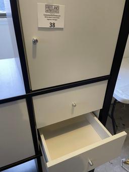 Large Black and White cubbie/drawer system