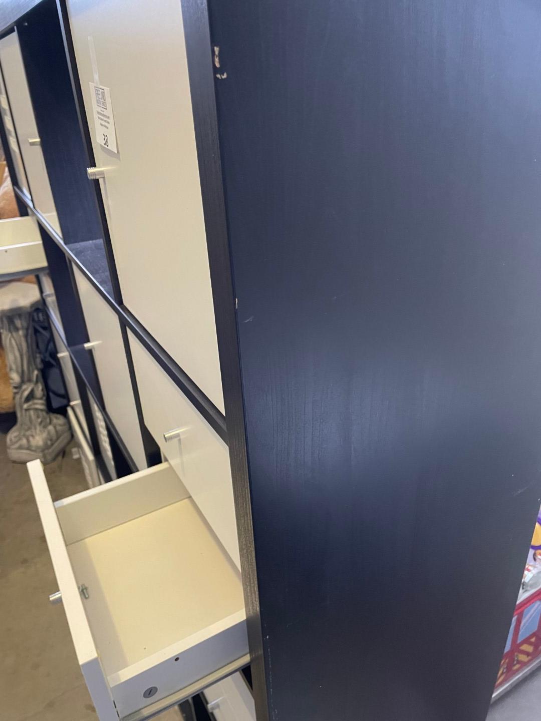 Large Black and White cubbie/drawer system