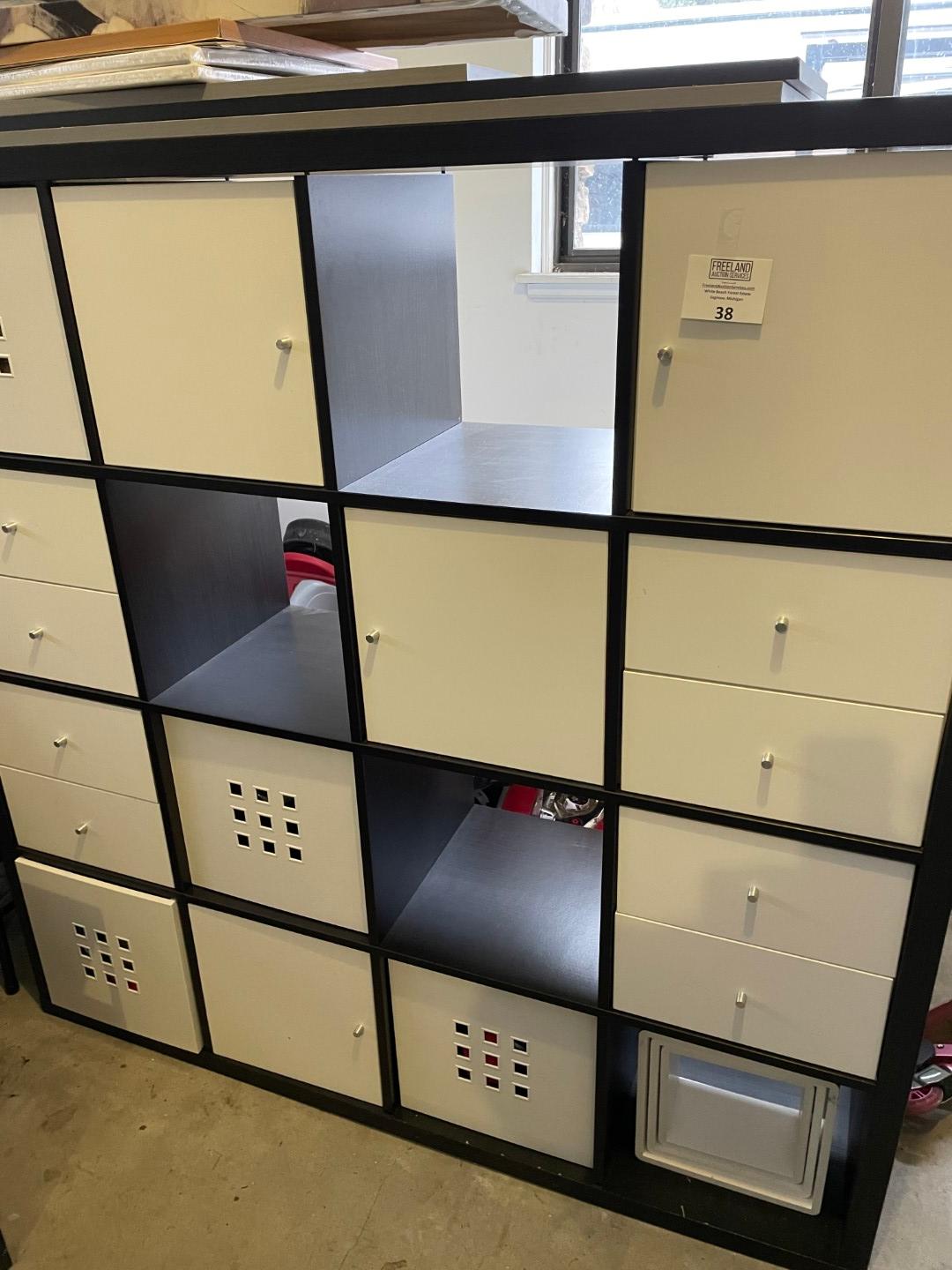 Large Black and White cubbie/drawer system