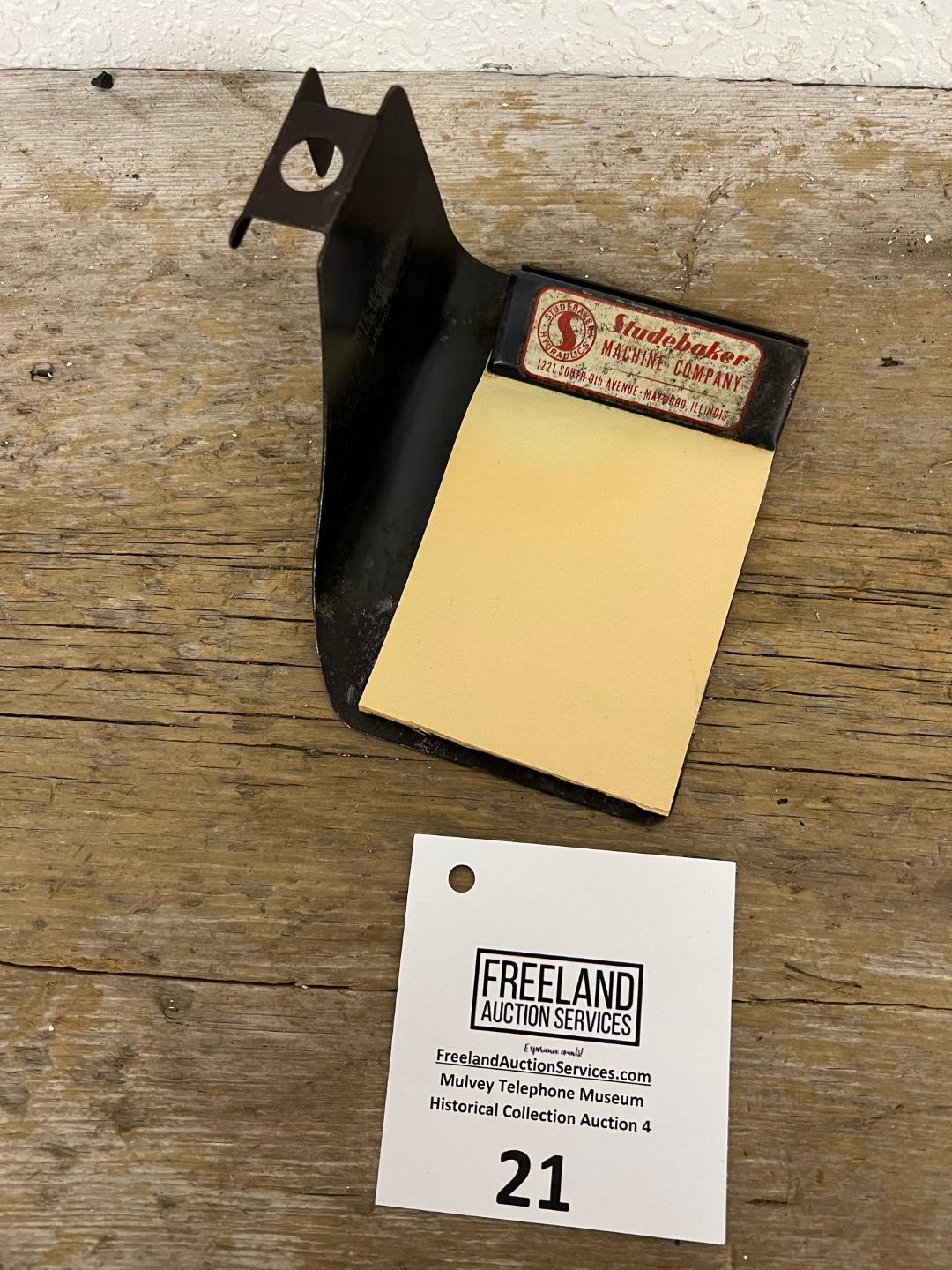 Studebaker Machine Co. Desk Telephone advertising attachment