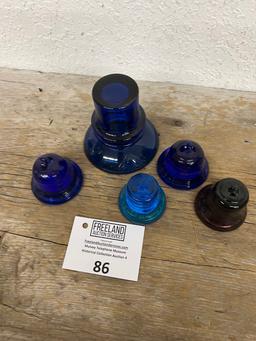 Group of 5 Cobalt blue Bell System Bell Telephone paperweights