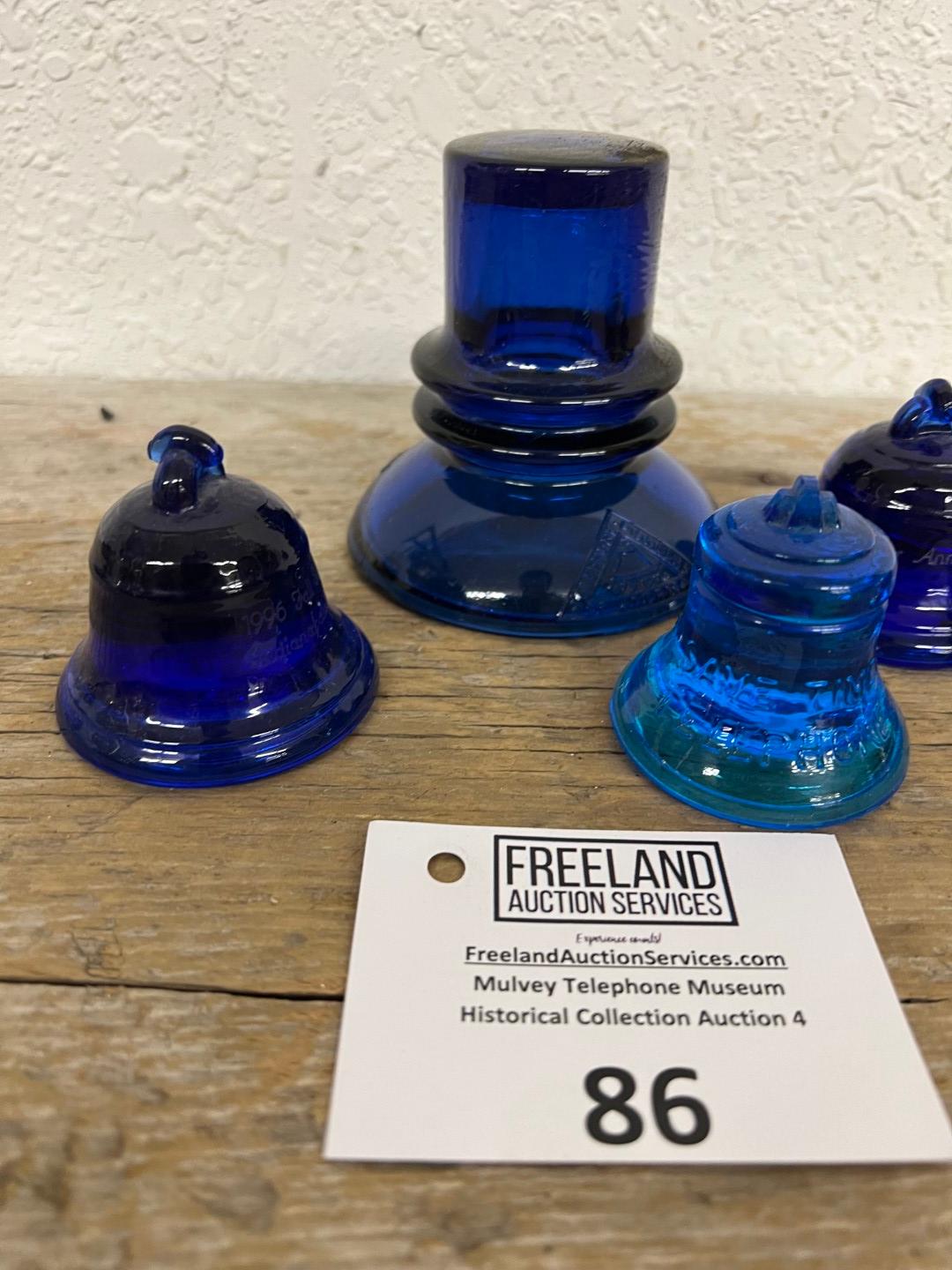 Group of 5 Cobalt blue Bell System Bell Telephone paperweights
