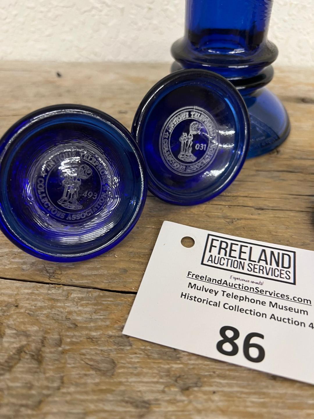 Group of 5 Cobalt blue Bell System Bell Telephone paperweights