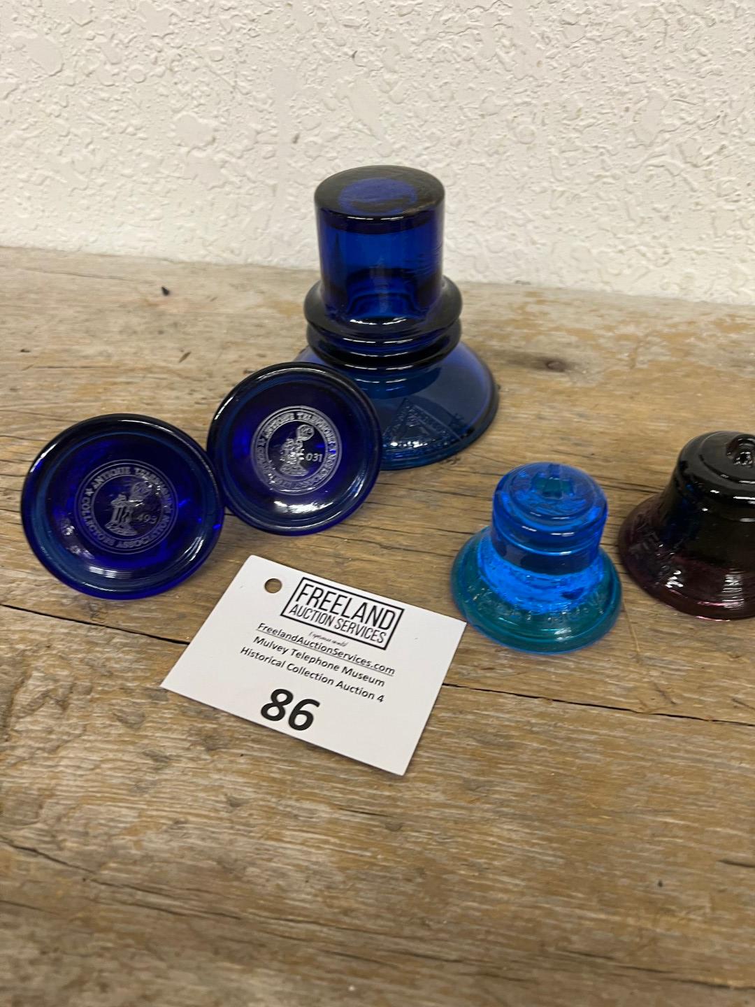 Group of 5 Cobalt blue Bell System Bell Telephone paperweights