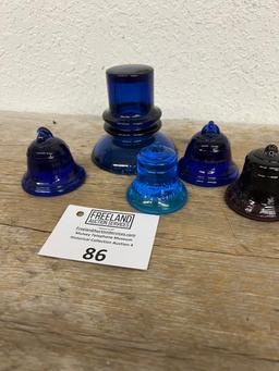 Group of 5 Cobalt blue Bell System Bell Telephone paperweights