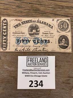 The State of Alabama FIFTY CENTS Confederate States Treasury Notes
