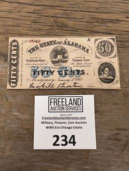 The State of Alabama FIFTY CENTS Confederate States Treasury Notes