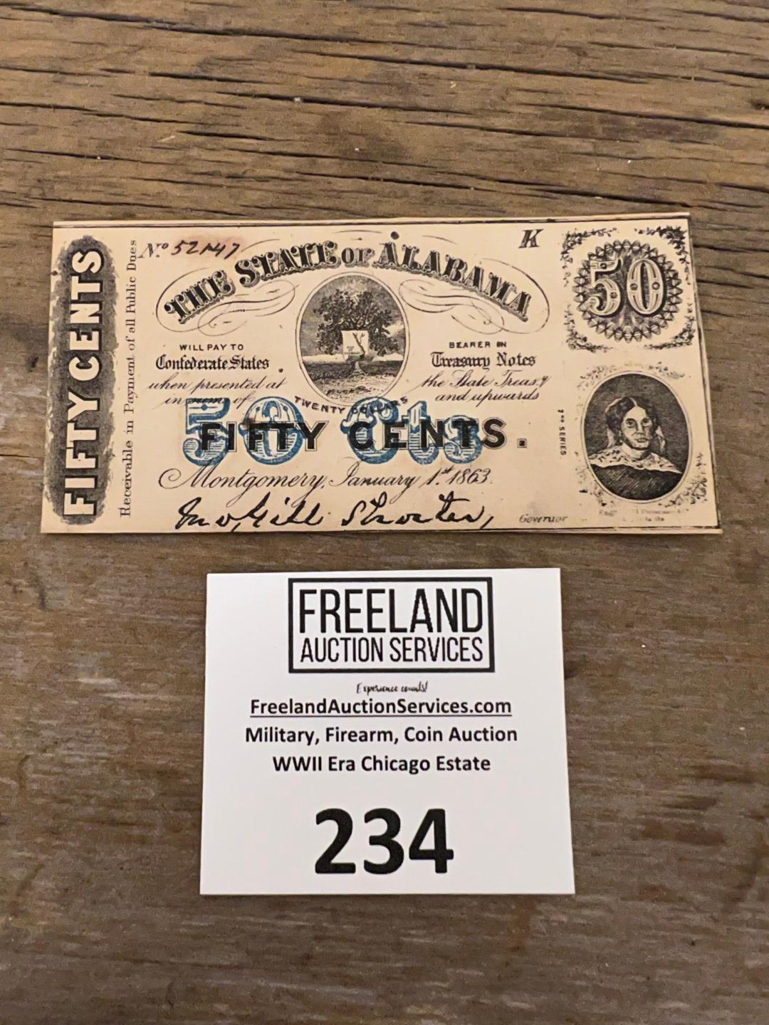 The State of Alabama FIFTY CENTS Confederate States Treasury Notes