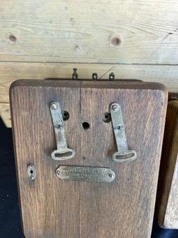 Three early Oak telephone top boxes and ringer boxes