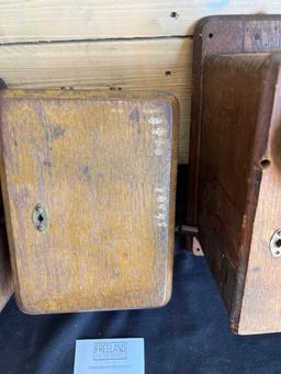 Three early Oak telephone top boxes and ringer boxes