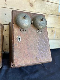 Three early Oak telephone top boxes and ringer boxes