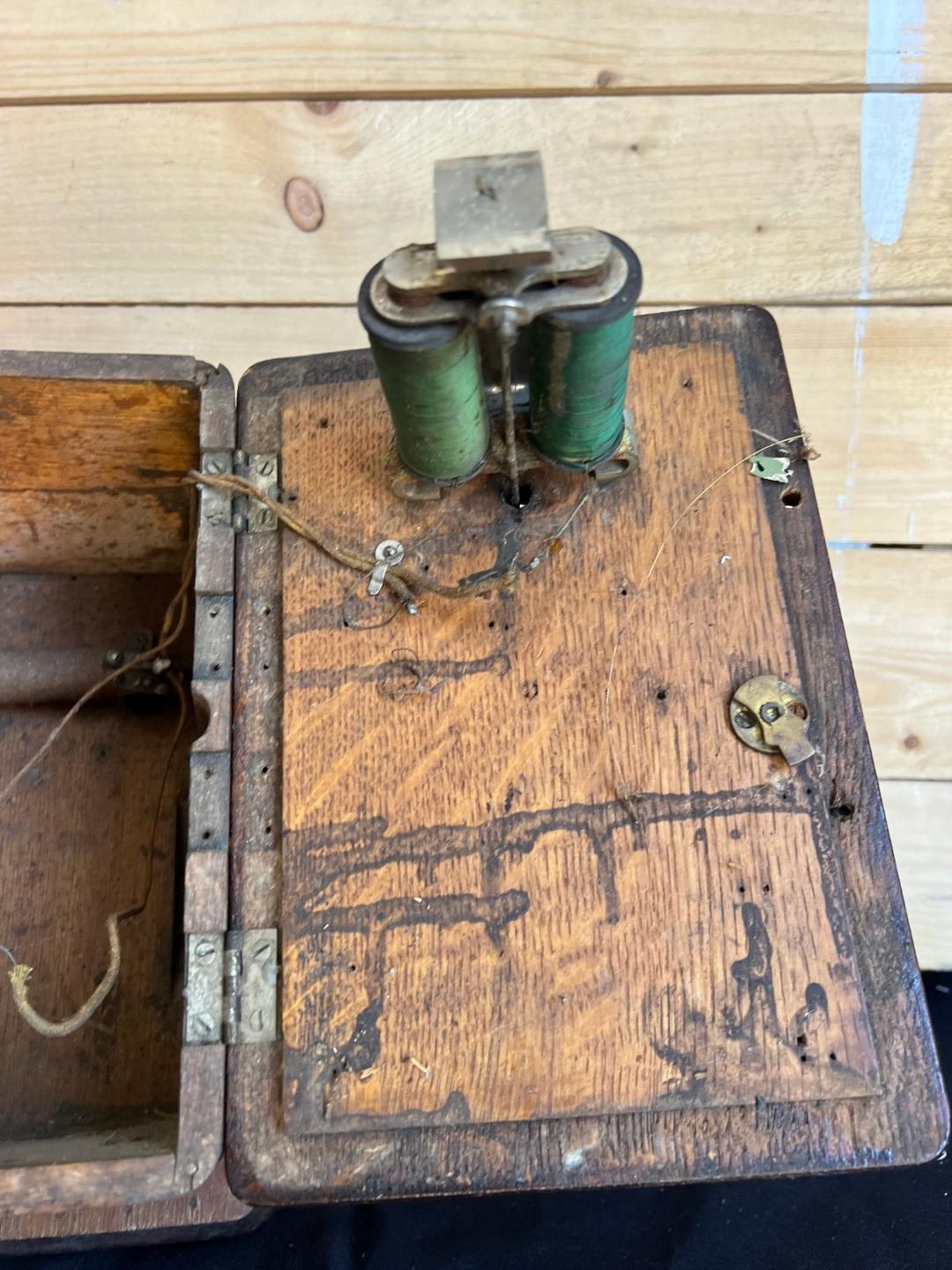Three early Oak telephone top boxes and ringer boxes
