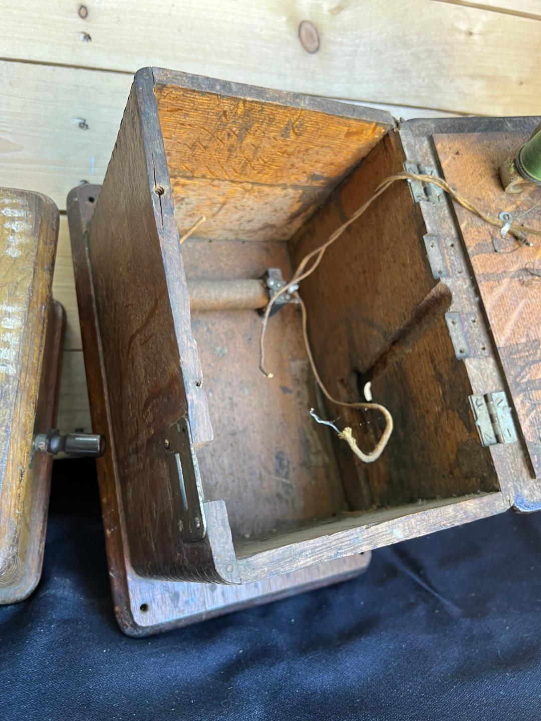 Three early Oak telephone top boxes and ringer boxes