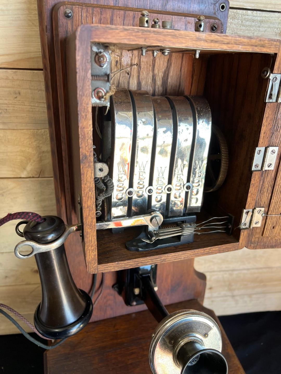 1908 WESCO Style No. 3 Oak Two Box wall telephone