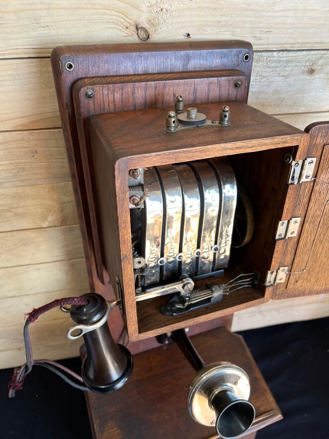 1908 WESCO Style No. 3 Oak Two Box wall telephone
