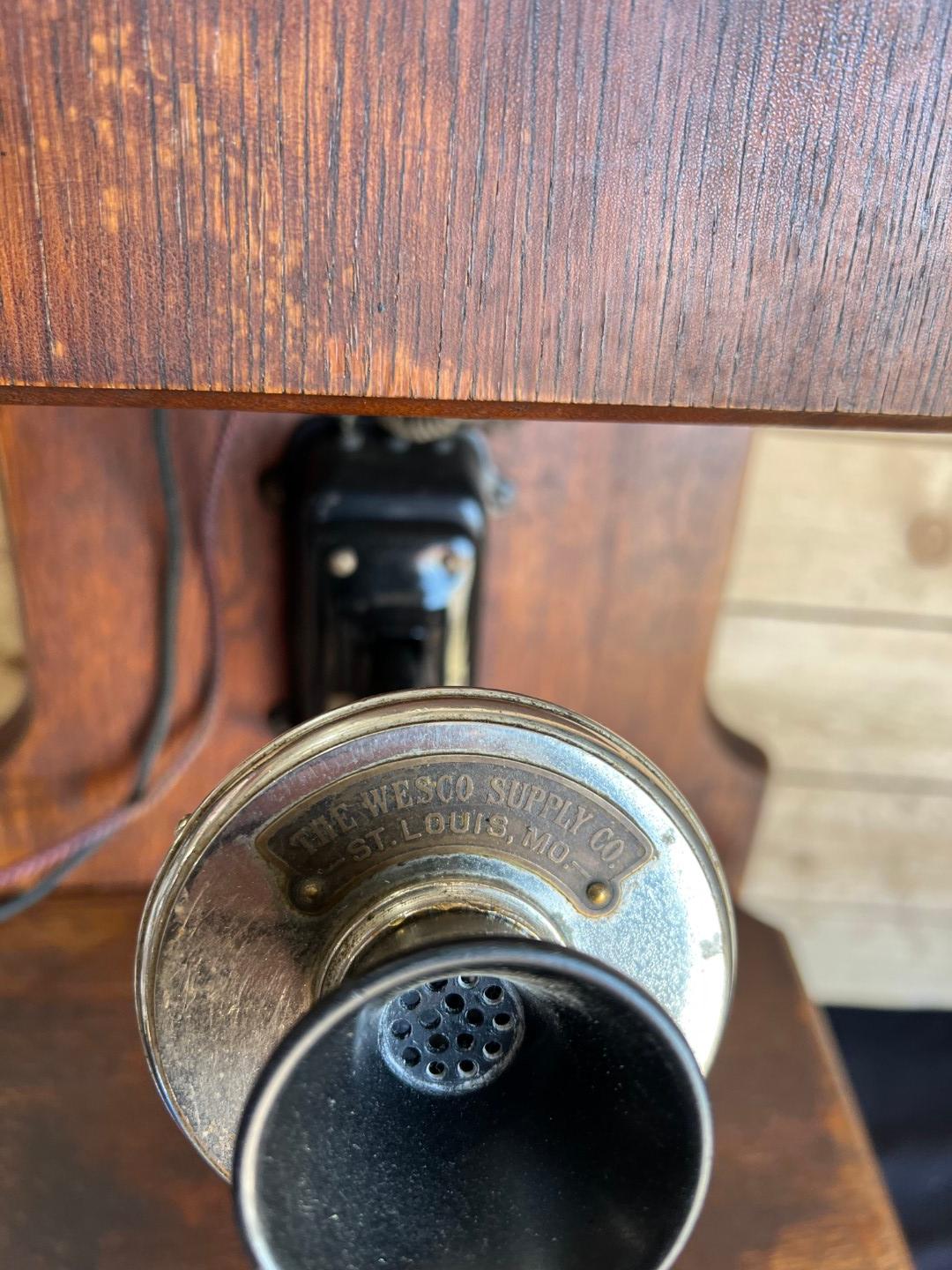 1908 WESCO Style No. 3 Oak Two Box wall telephone