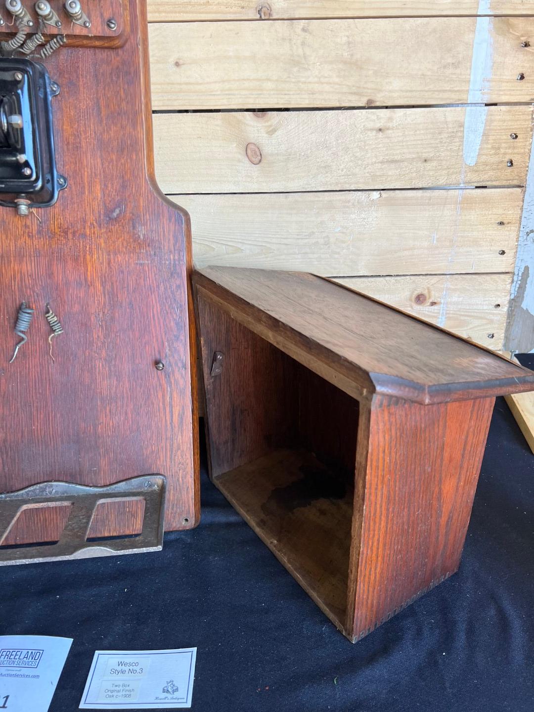 1908 WESCO Style No. 3 Oak Two Box wall telephone