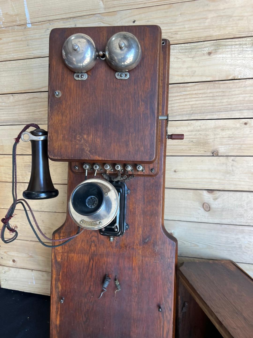 1908 WESCO Style No. 3 Oak Two Box wall telephone