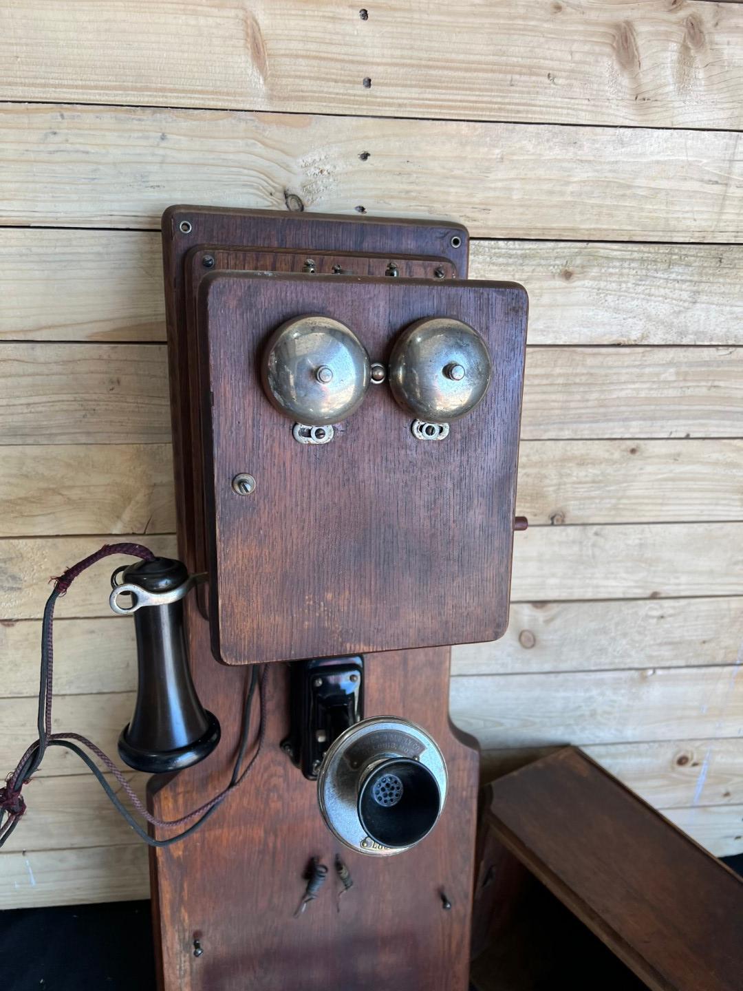 1908 WESCO Style No. 3 Oak Two Box wall telephone
