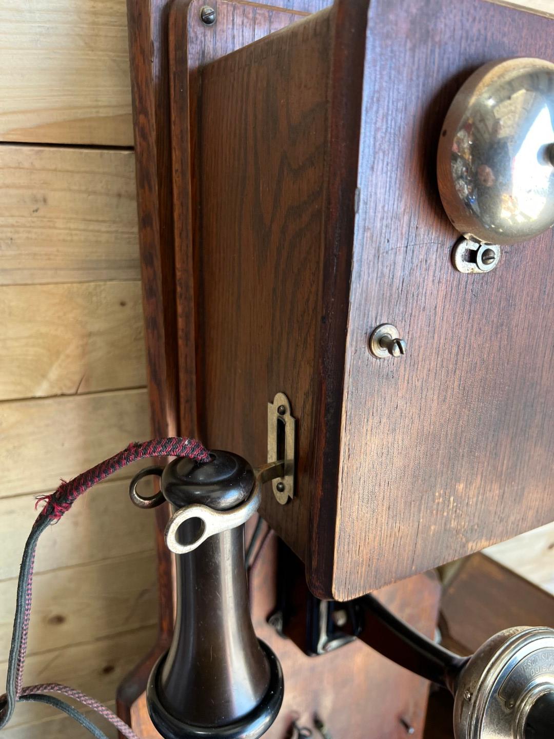 1908 WESCO Style No. 3 Oak Two Box wall telephone