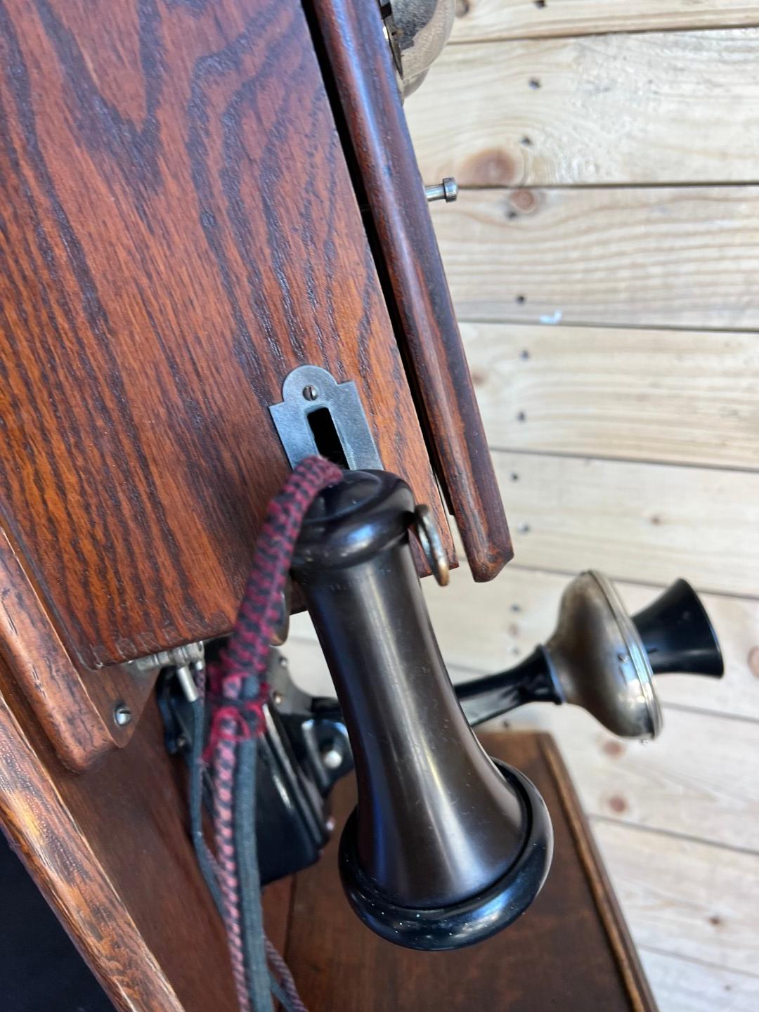 1908 WESCO Style No. 3 Oak Two Box wall telephone