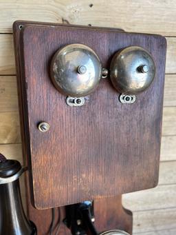 1908 WESCO Style No. 3 Oak Two Box wall telephone