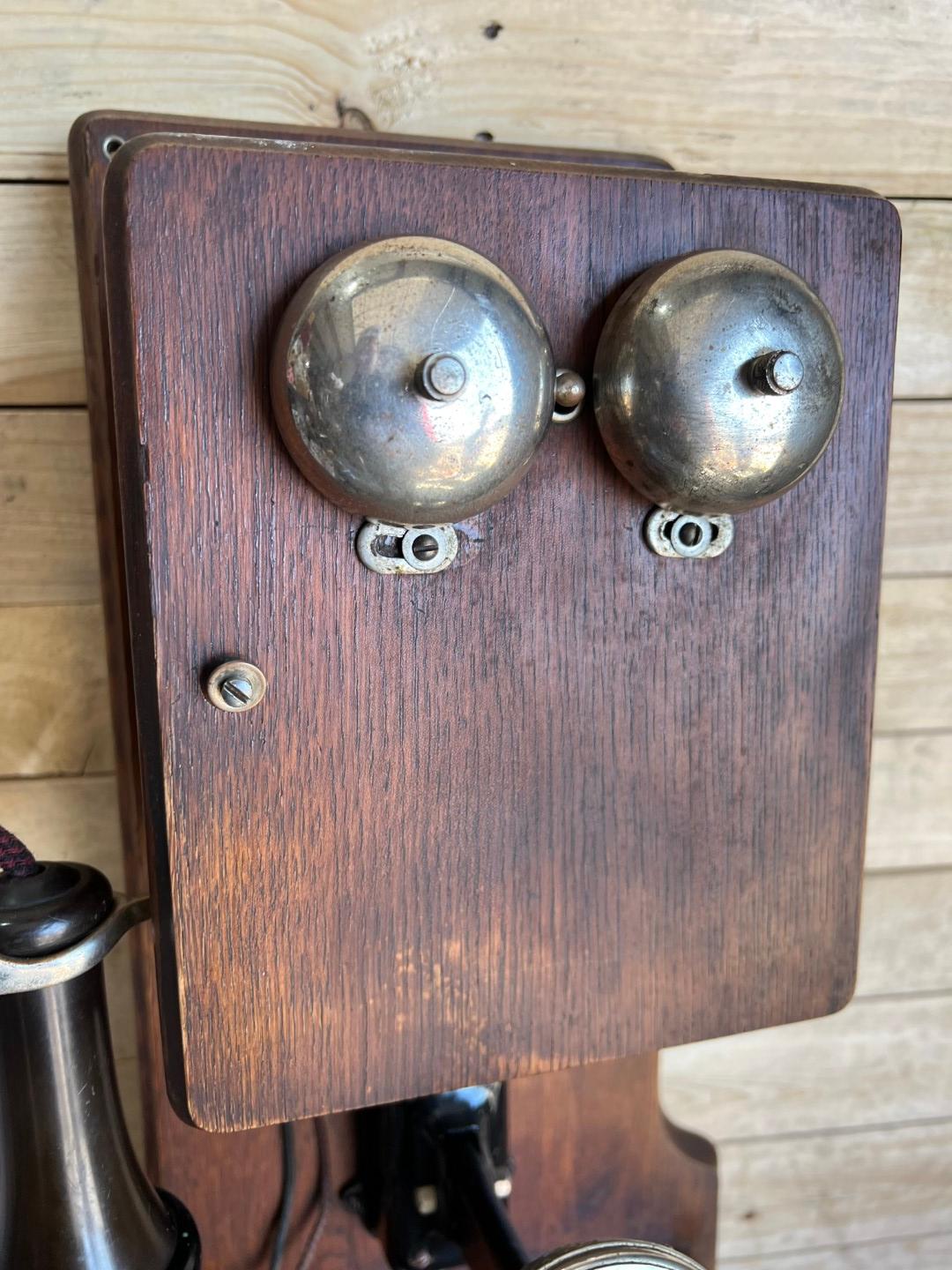 1908 WESCO Style No. 3 Oak Two Box wall telephone