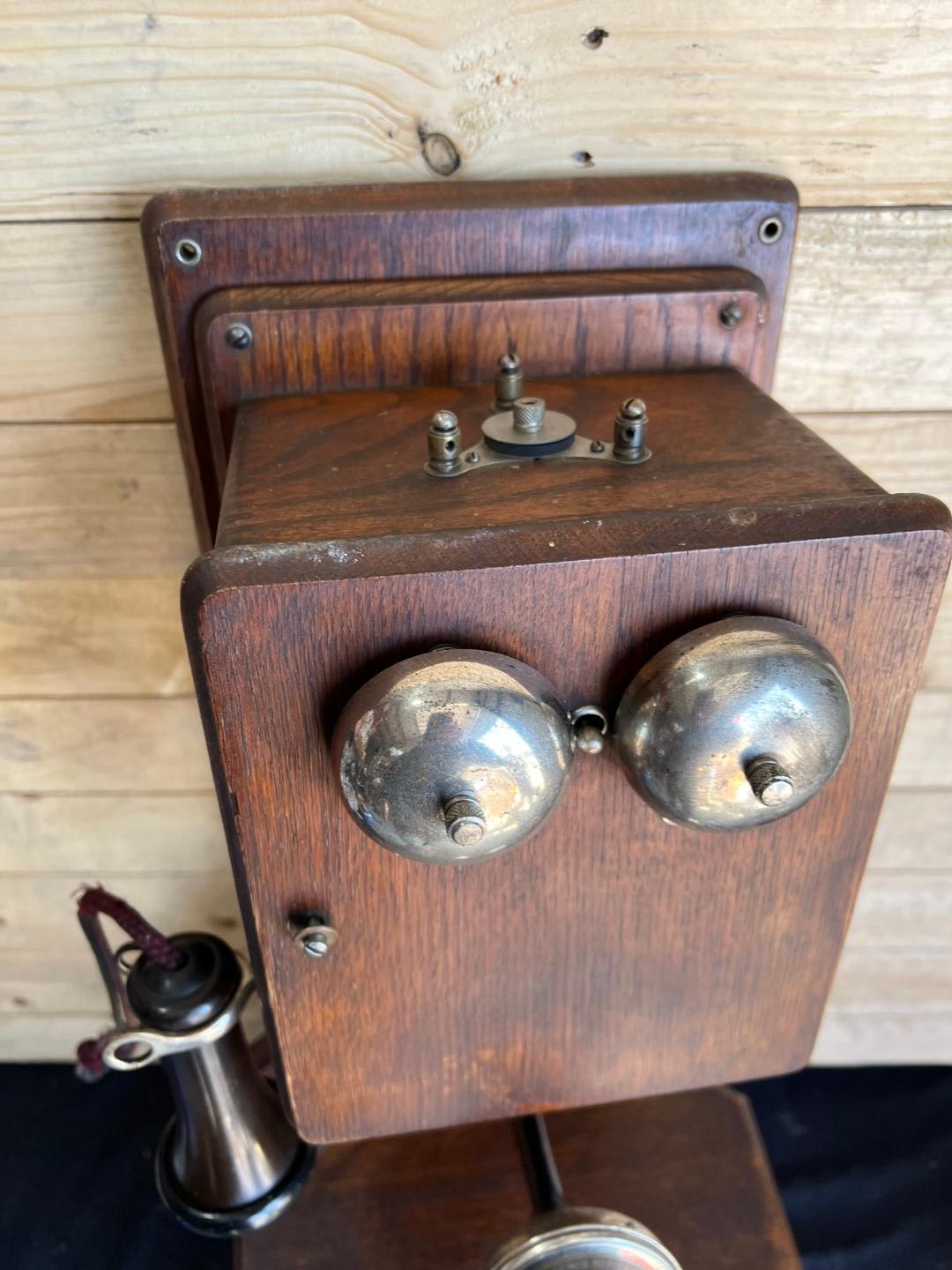 1908 WESCO Style No. 3 Oak Two Box wall telephone