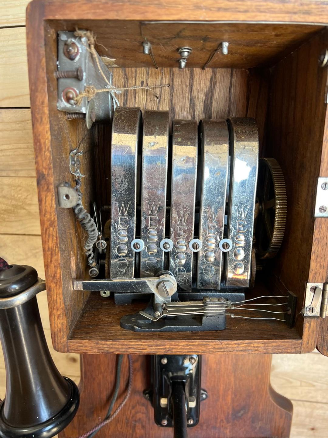 1908 WESCO Style No. 3 Oak Two Box wall telephone