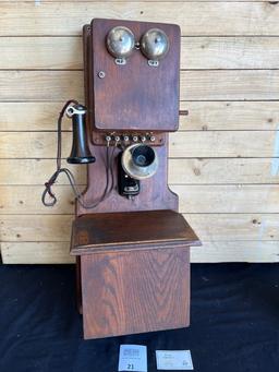 1908 WESCO Style No. 3 Oak Two Box wall telephone