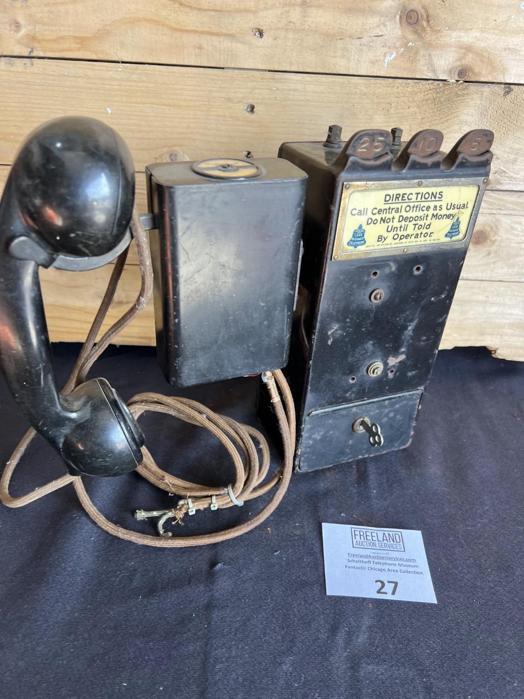 unusual Gray Paystation coin collector attached to a Kellogg Spacesaver telephone