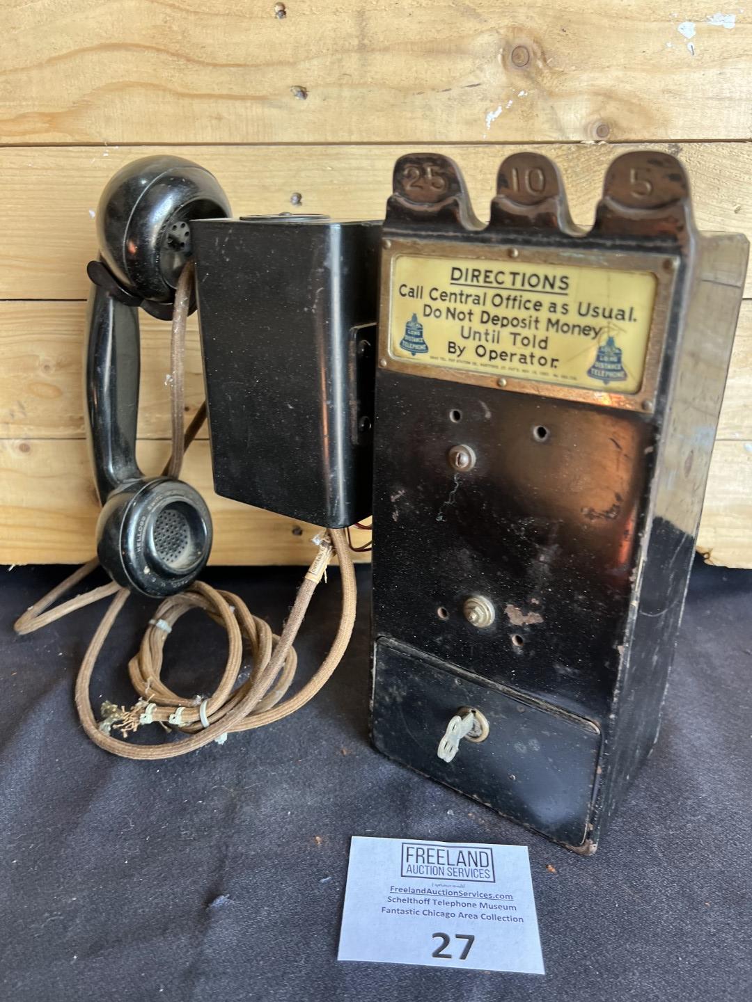 unusual Gray Paystation coin collector attached to a Kellogg Spacesaver telephone