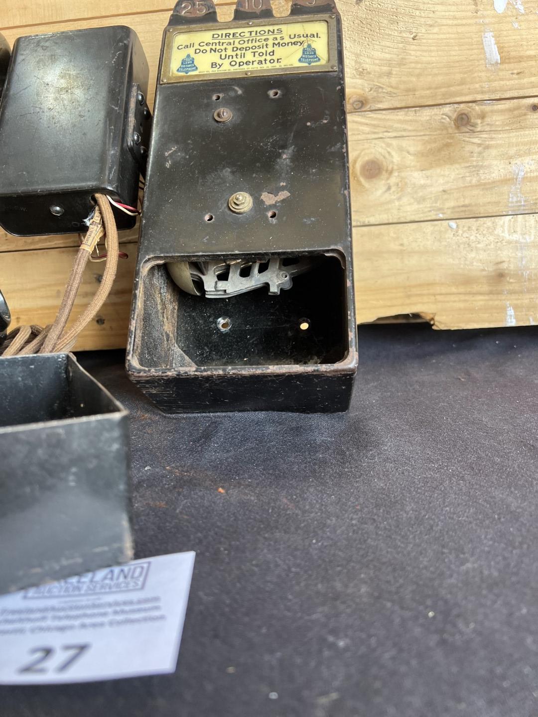 unusual Gray Paystation coin collector attached to a Kellogg Spacesaver telephone