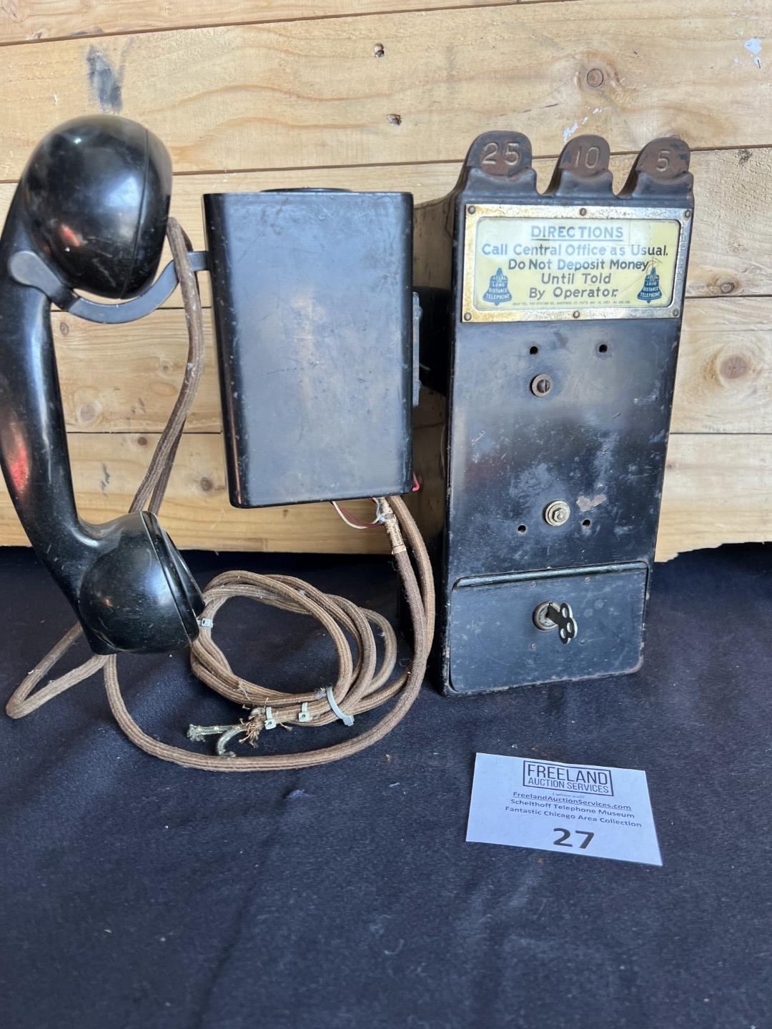 unusual Gray Paystation coin collector attached to a Kellogg Spacesaver telephone