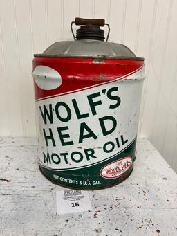 Wolf's Head Motor Oil 5 Gallon Advertising Gas Can