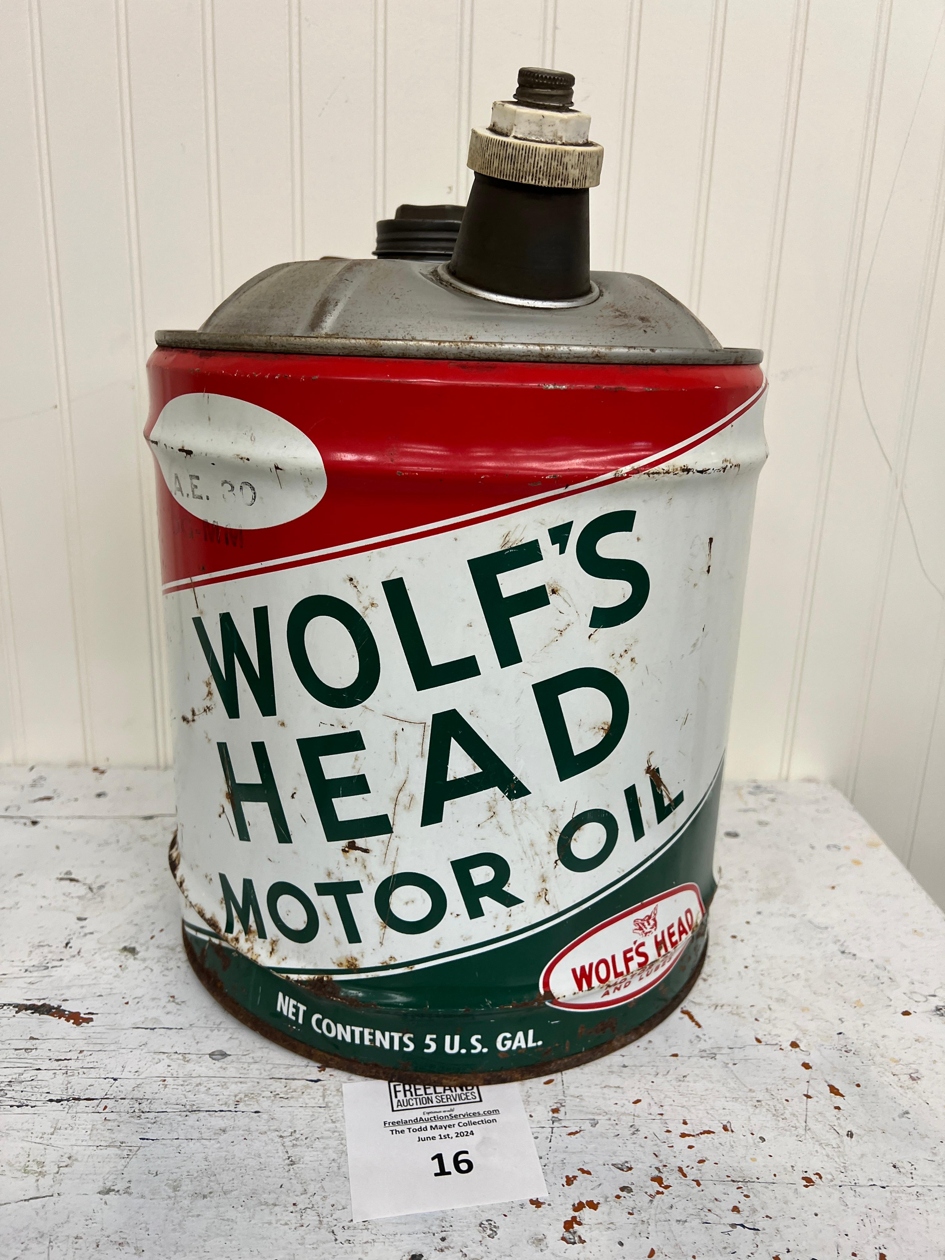 Wolf's Head Motor Oil 5 Gallon Advertising Gas Can