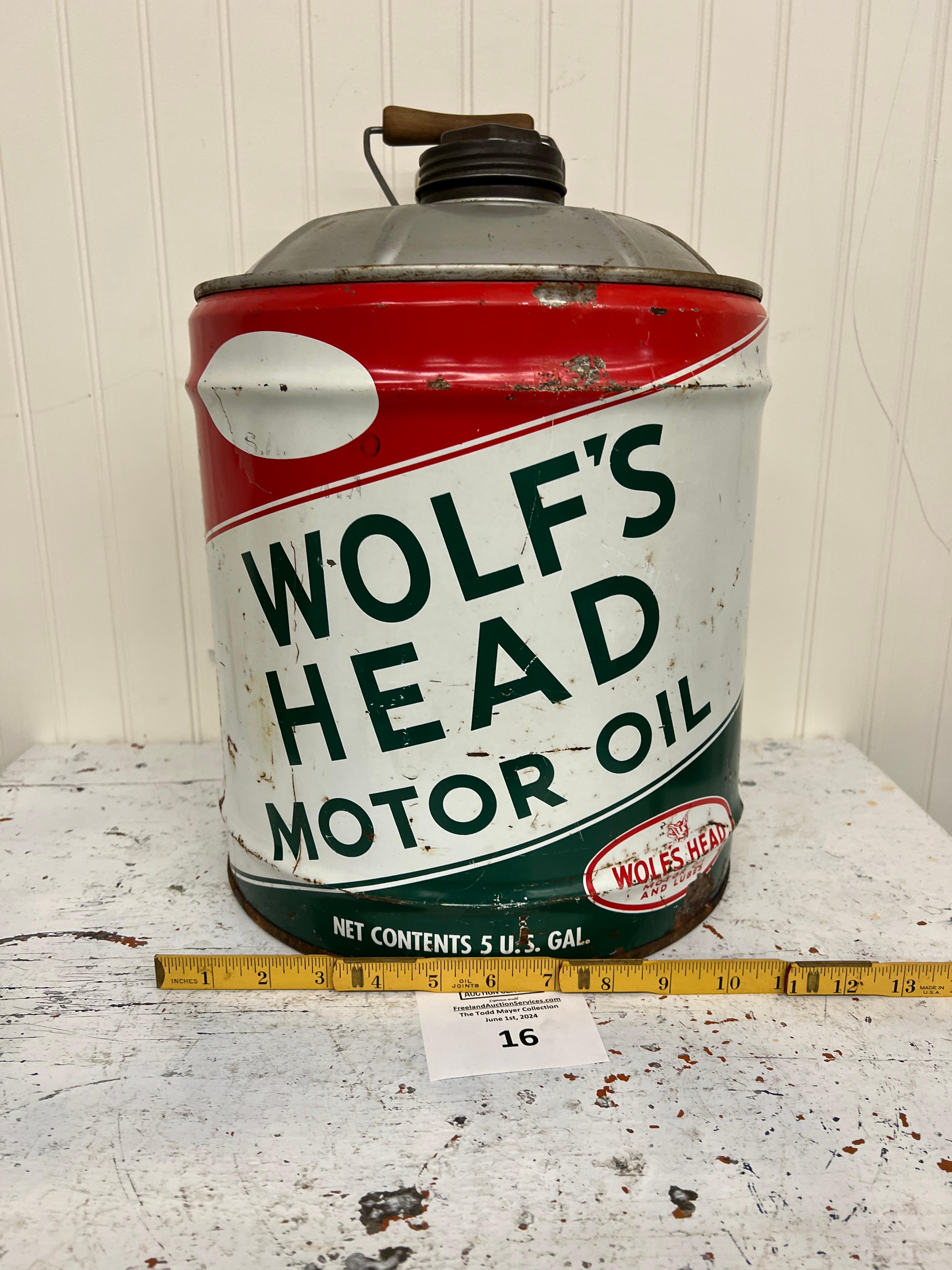Wolf's Head Motor Oil 5 Gallon Advertising Gas Can