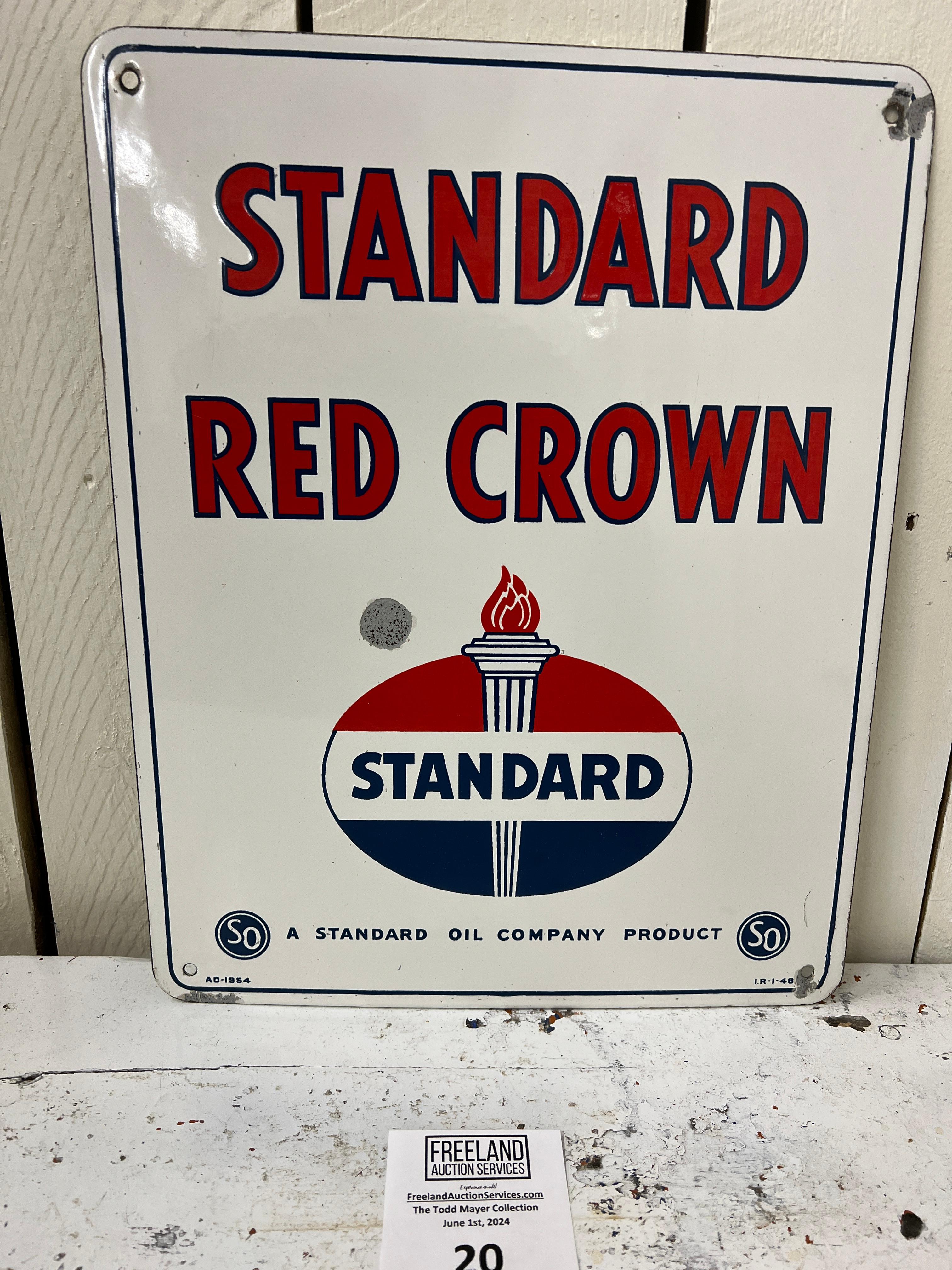 Standard Red Crown Standard Oil Company original Gas Pump Plate