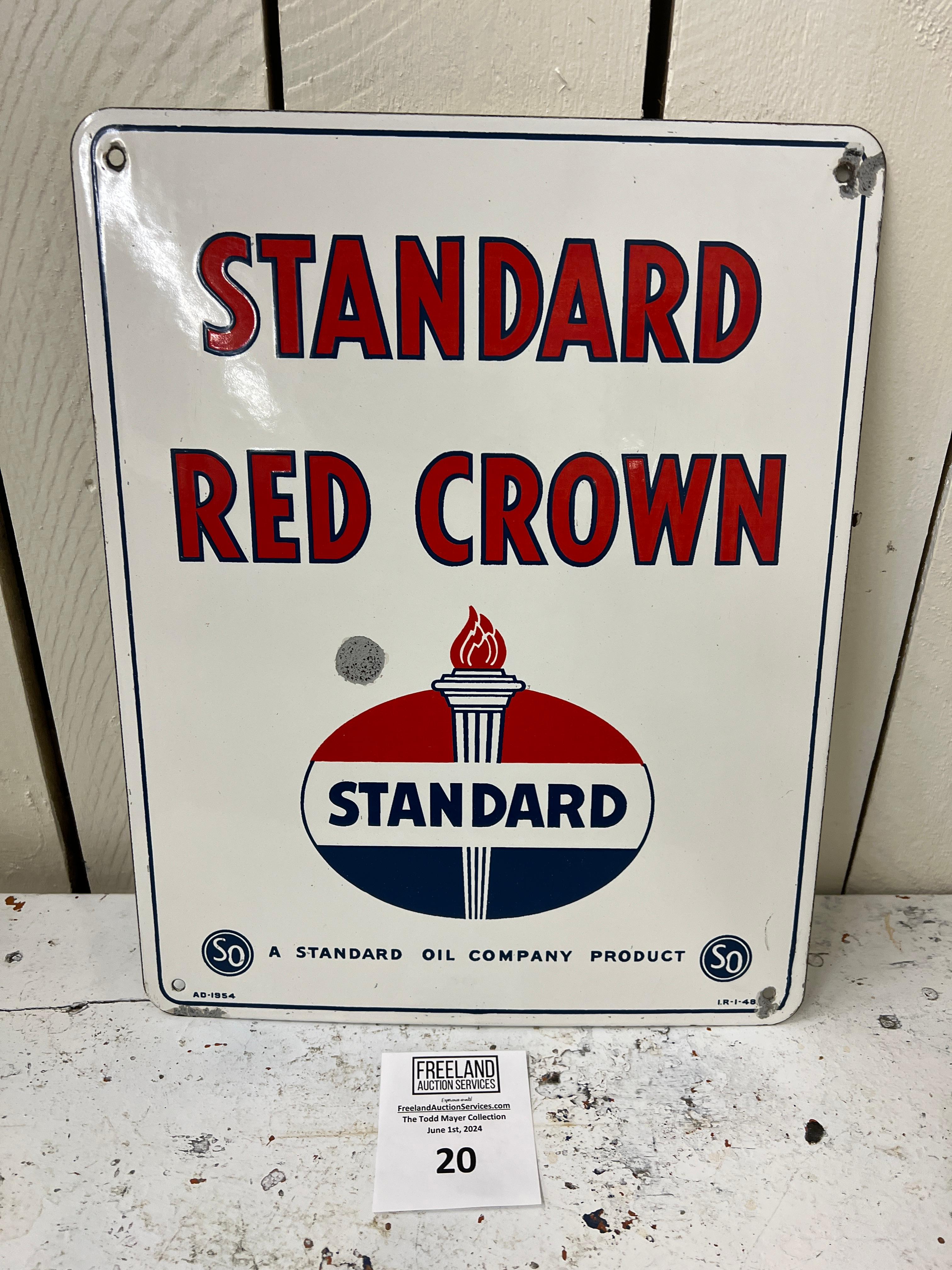 Standard Red Crown Standard Oil Company original Gas Pump Plate