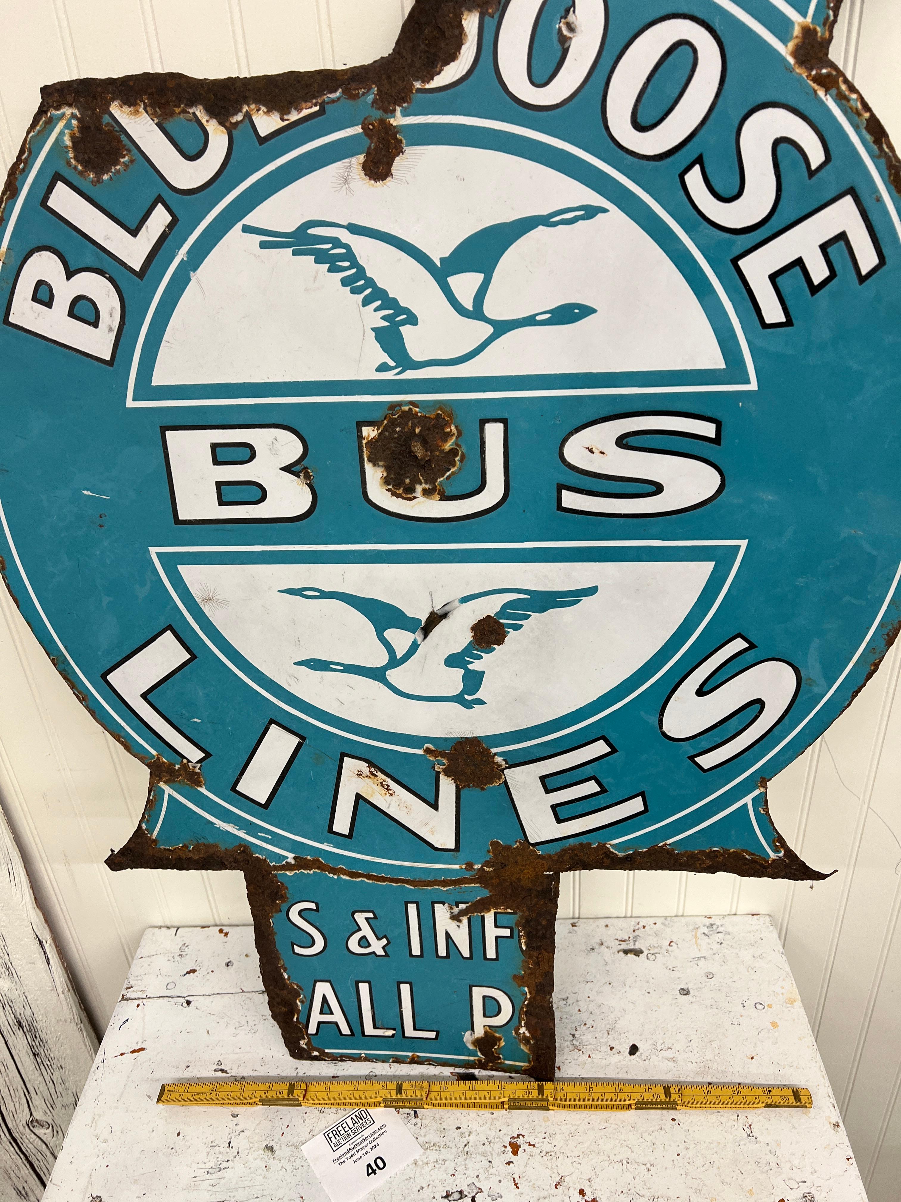 1920s rare BLUE GOOSE Bus Lines large porcelain sign