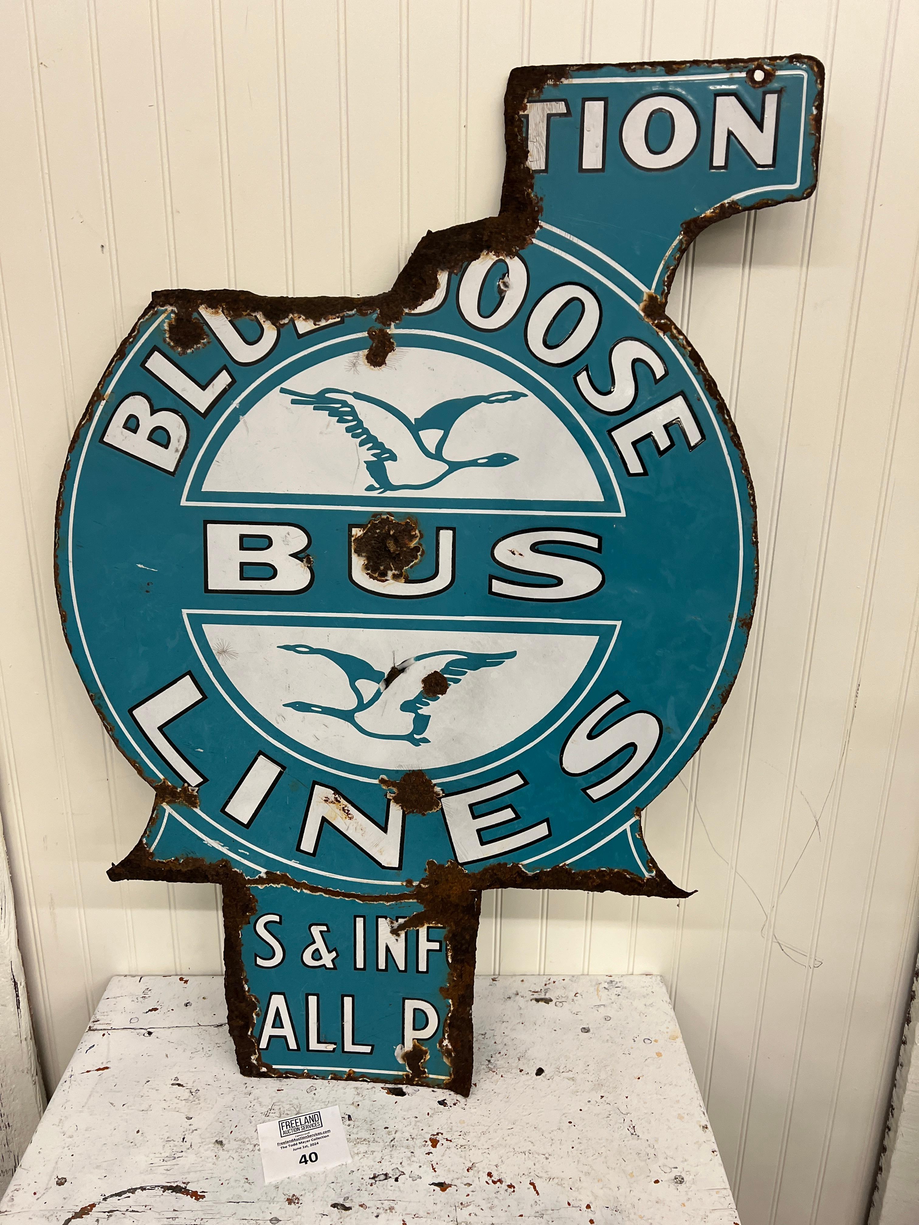 1920s rare BLUE GOOSE Bus Lines large porcelain sign