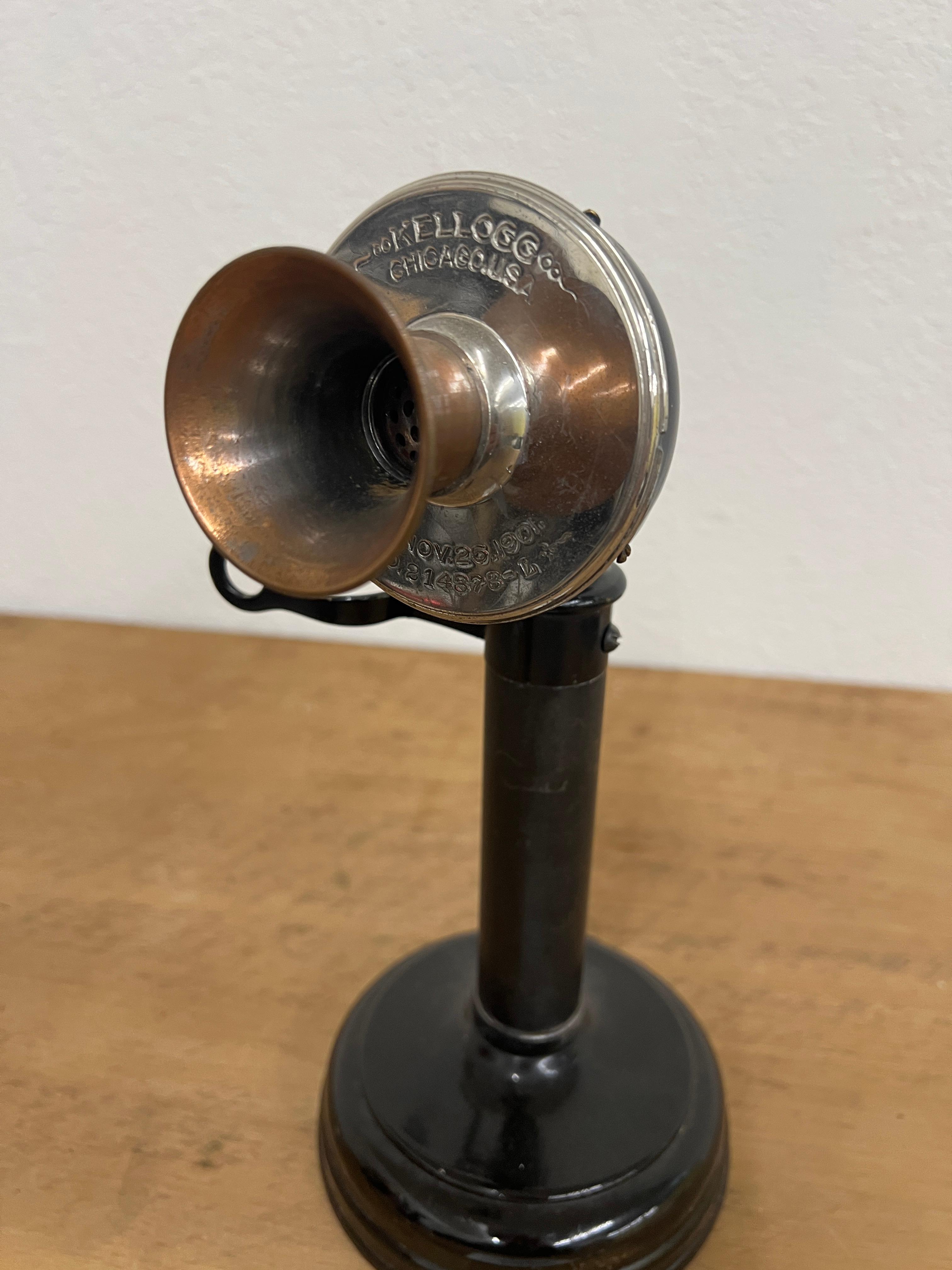 Kellogg Switchboard Chicago Candlestick Telephone with copper mouthpiece