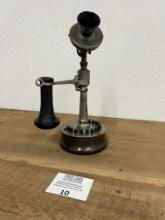 Deveau Nickel Tapered Shaft Candlestick Telephone with several station buttons on base